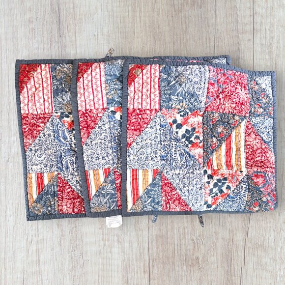 Pottery Barn Jamestown Patchwork Euro Shams Set of 3 Quilted Floral Americana - Picture 1 of 6